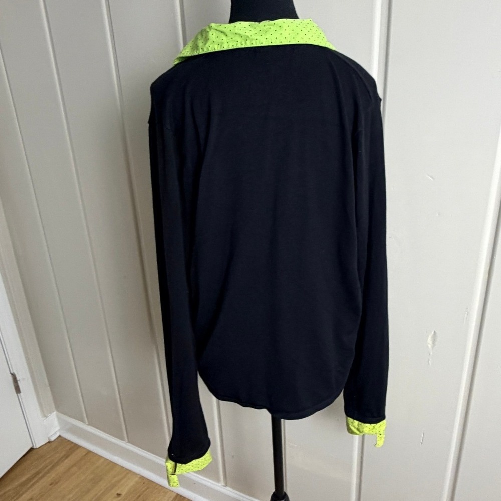 Notations Womens XL Black V-Neck Sweater Neon Green Polka Dot Layered Top - Picture 3 of 8